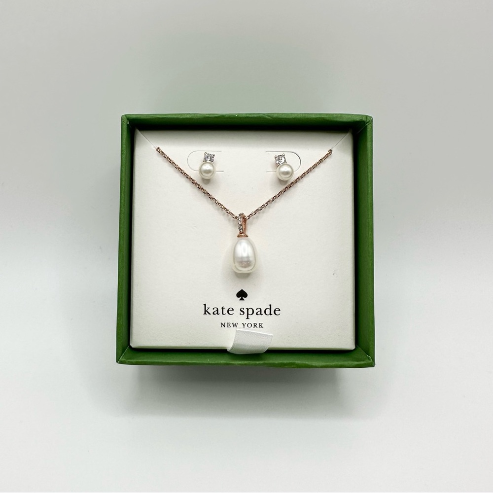 Kate Spade Rose Gold Pearl Pendant and Studs Set